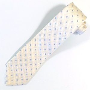 Bugatti Luxurious Creamy White Geometric with Blue Dots Mens SilkNecktie  LNWOT